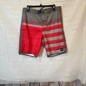 O’NEIL Board Shorts Men’s 33 Swim Trunks Board Shorts Red Gray Striped